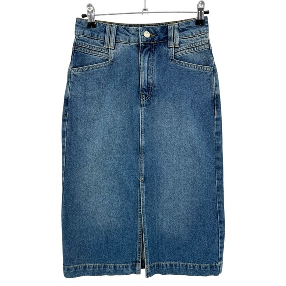 Reiss Myla Denim Midi Skirt In Mid Blue Size 8 - Picture 2 of 12